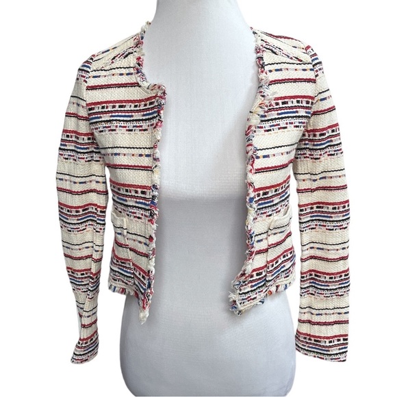 Joie Silana Tweed Raw Hem Jacket Cream Regal Red Size XXSmall - Picture 1 of 11
